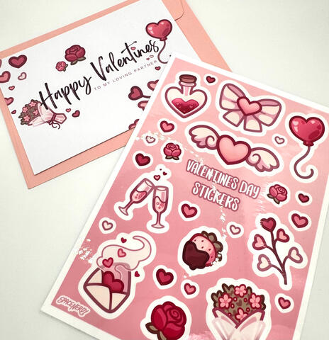 Valentines Stickers + Matching Card